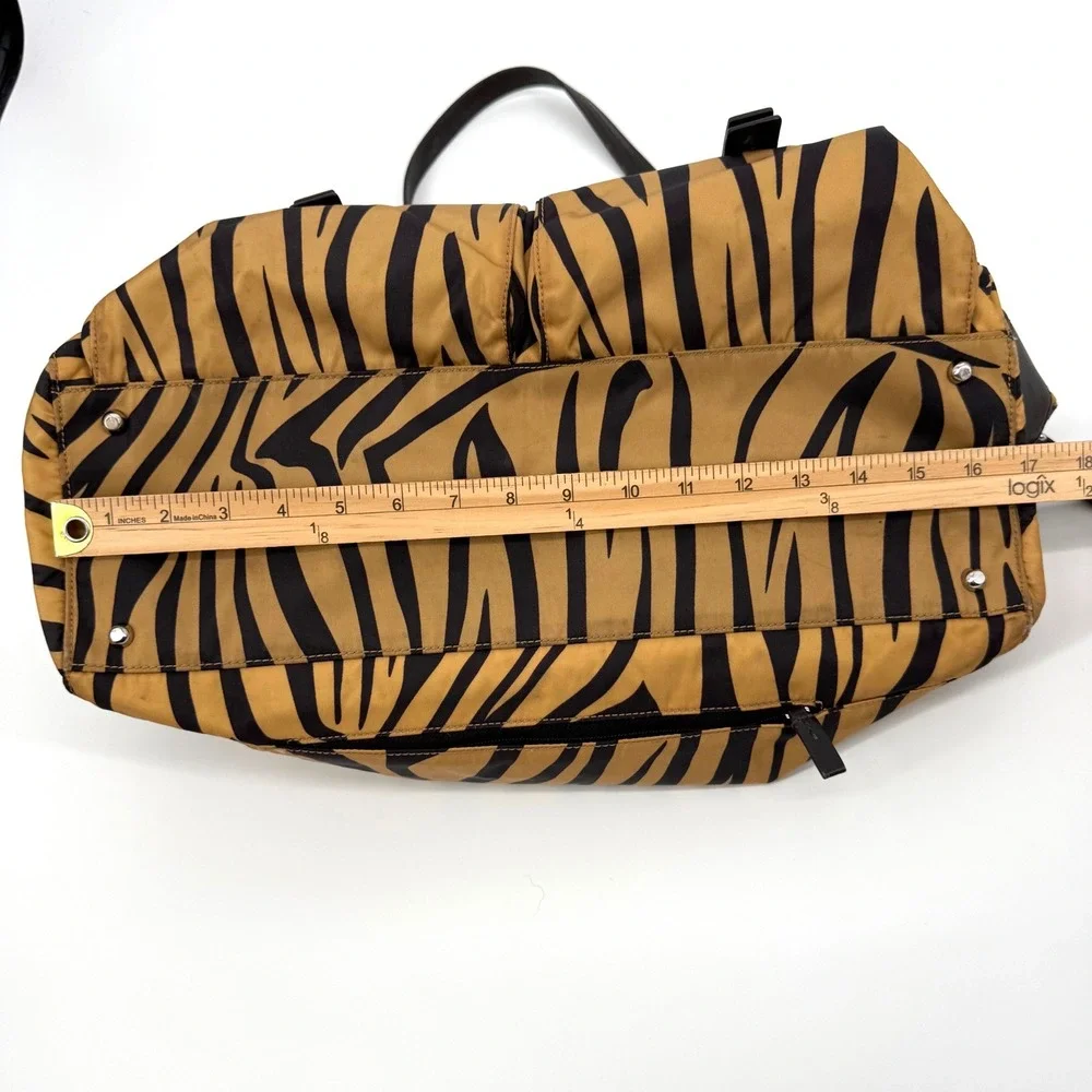 TUMI Tiger Zebra Cortina Boarding Bag Nylon Travel Tote Weekender Leather Trim